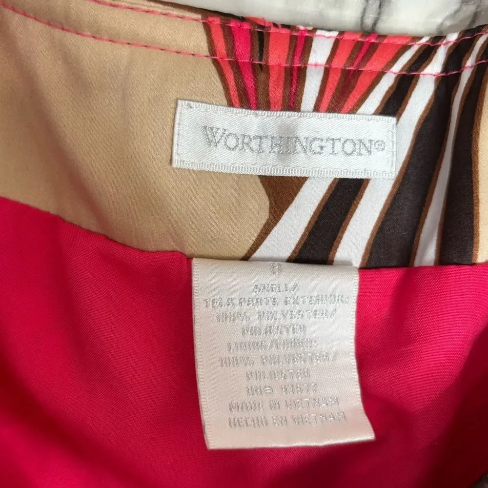 Worthington Paisley Print skirt full circle colorful pink brown size 8 retro